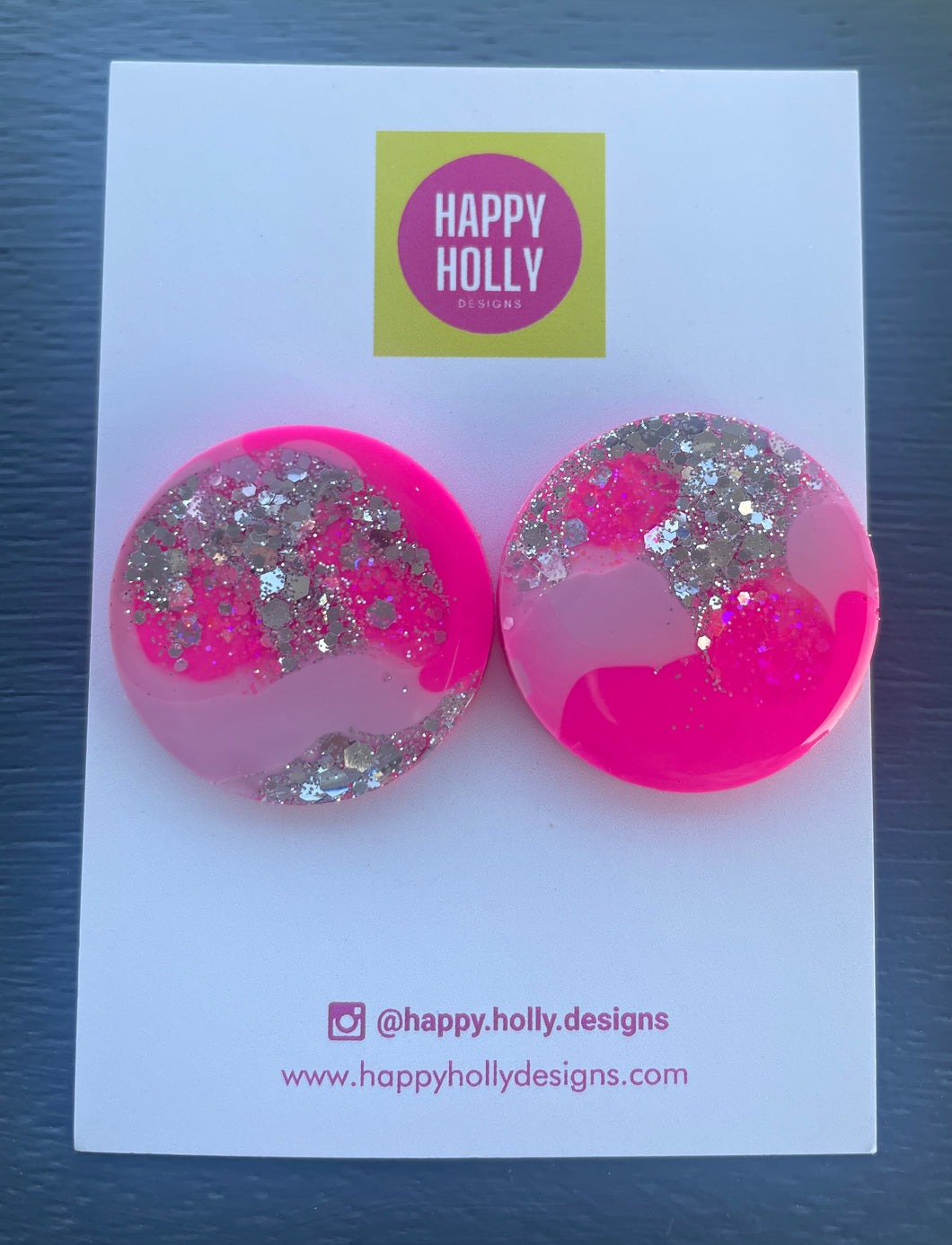 Round earrings 30mm - hot pink/silver & pink glitter