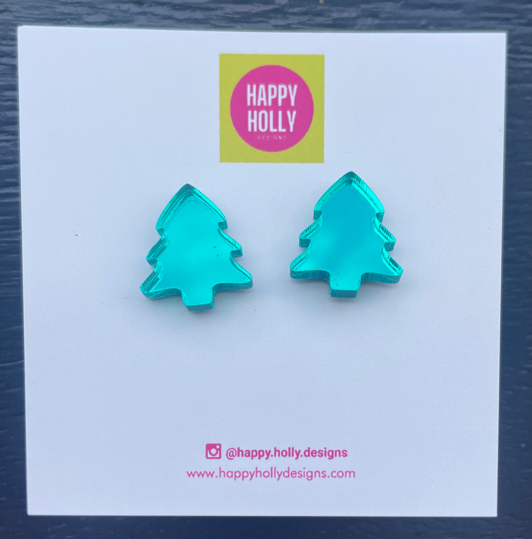 Christmas tree mirror earrings - green mirror