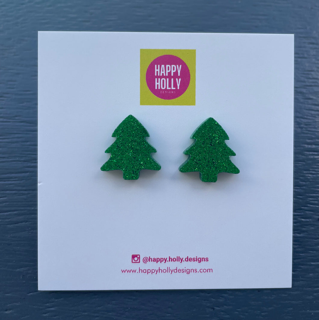 Christmas tree earrings - green glitter