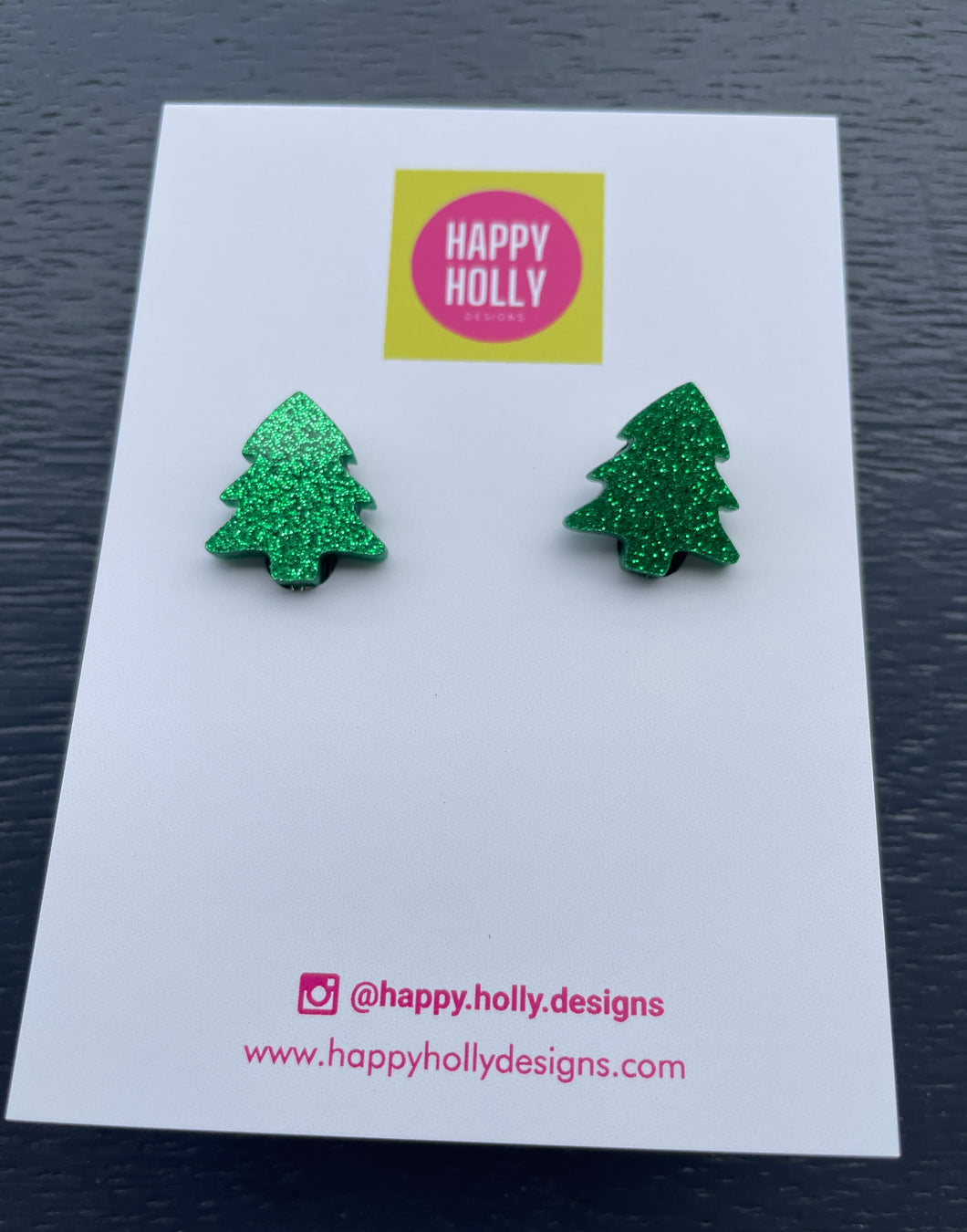 Clip On Earrings - Christmas trees green