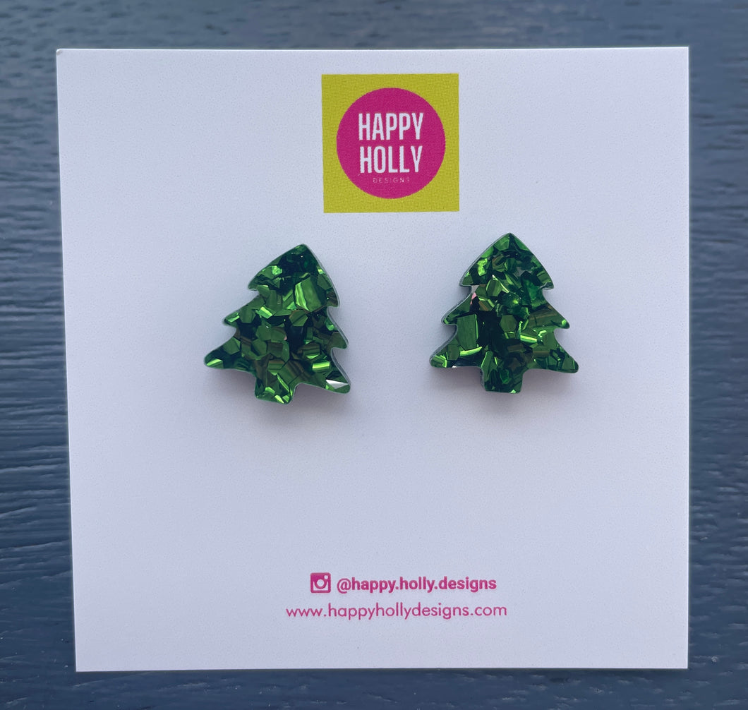 Christmas tree earrings - chunky green glitter