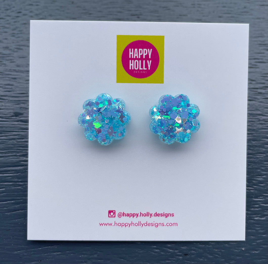 Flower earrings - ice blue glitter