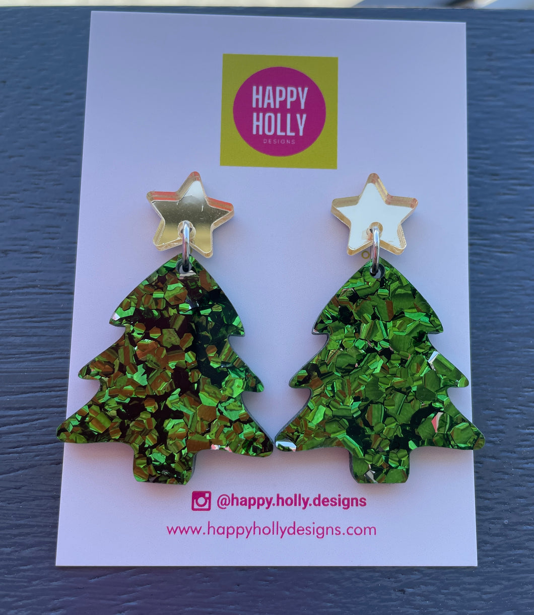 Christmas tree dangle earrings - green glitter tree