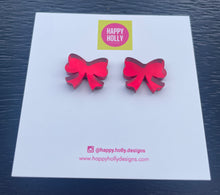 Load image into Gallery viewer, Red ribbon mirror earrings - red mirror
