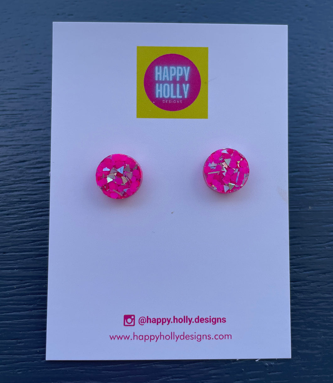 Round earrings 10mm - pink & silver glitter