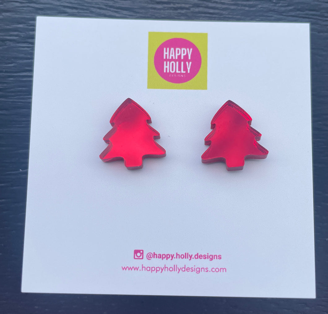 Christmas tree mirror earrings - red mirror