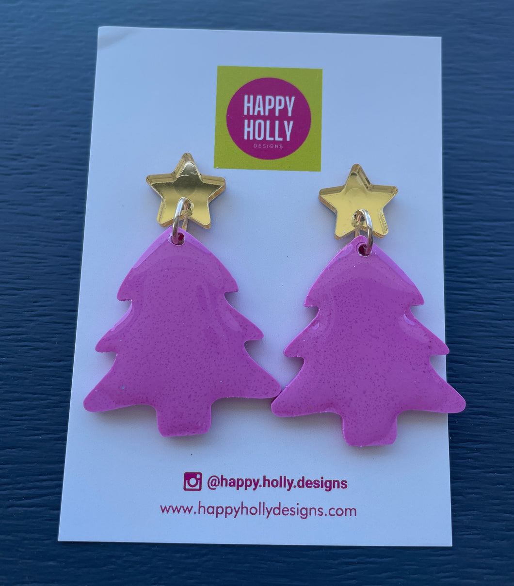 Christmas tree dangle earrings - pink tree