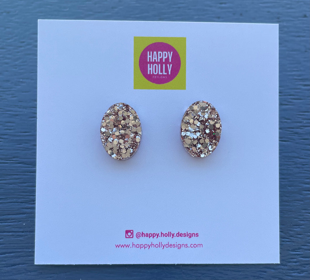 Oval earrings - gold glitter