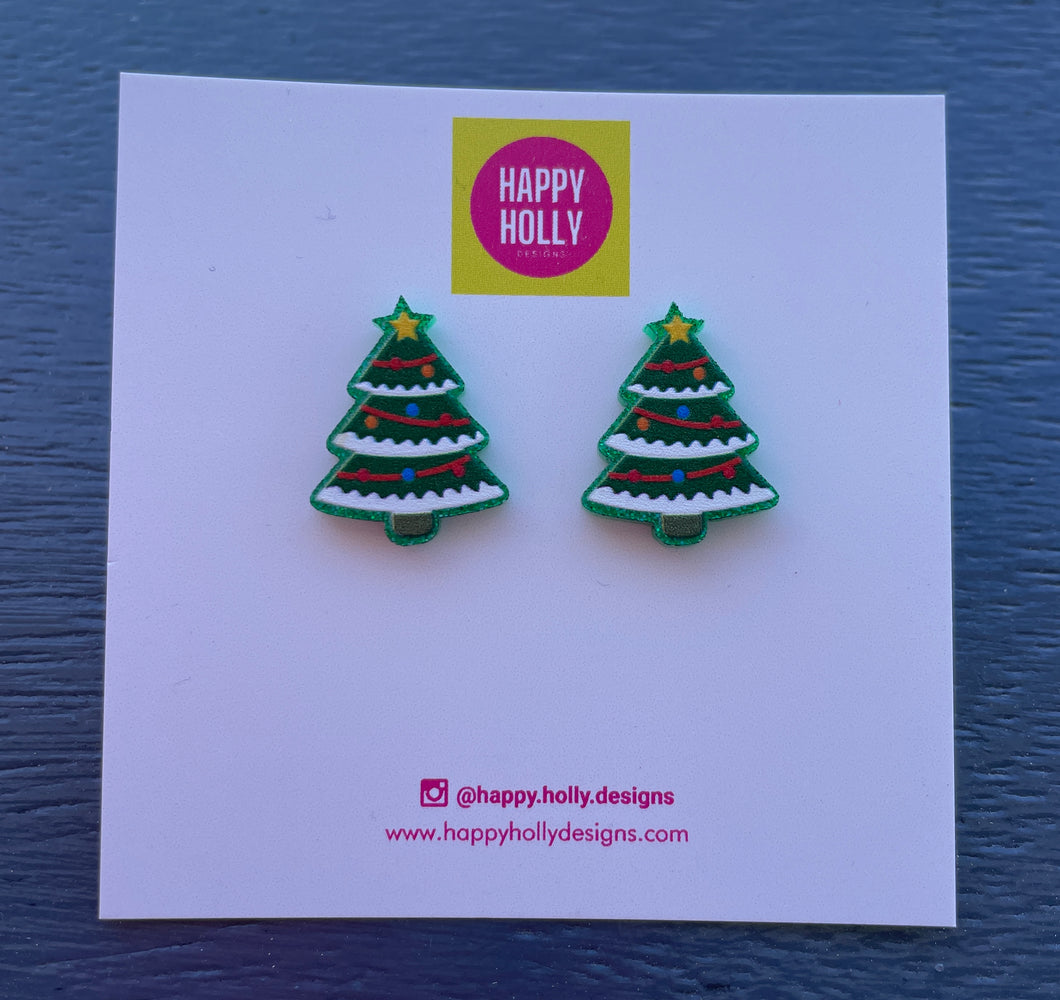 Christmas tree earrings - with snow & decorations