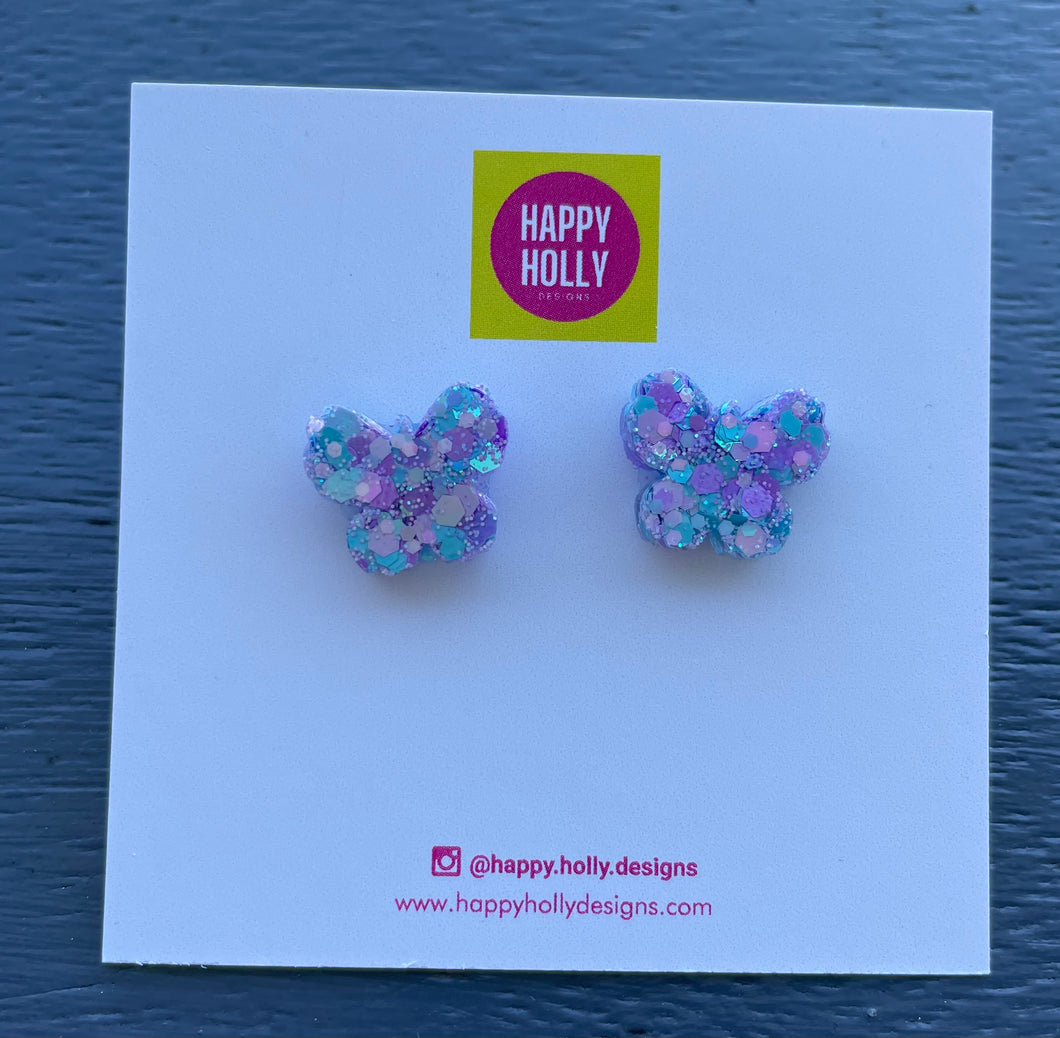 Butterfly earrings - purple/pink/blue glitter