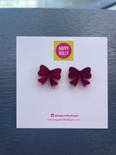 Load image into Gallery viewer, Red ribbon mirror earrings - red mirror
