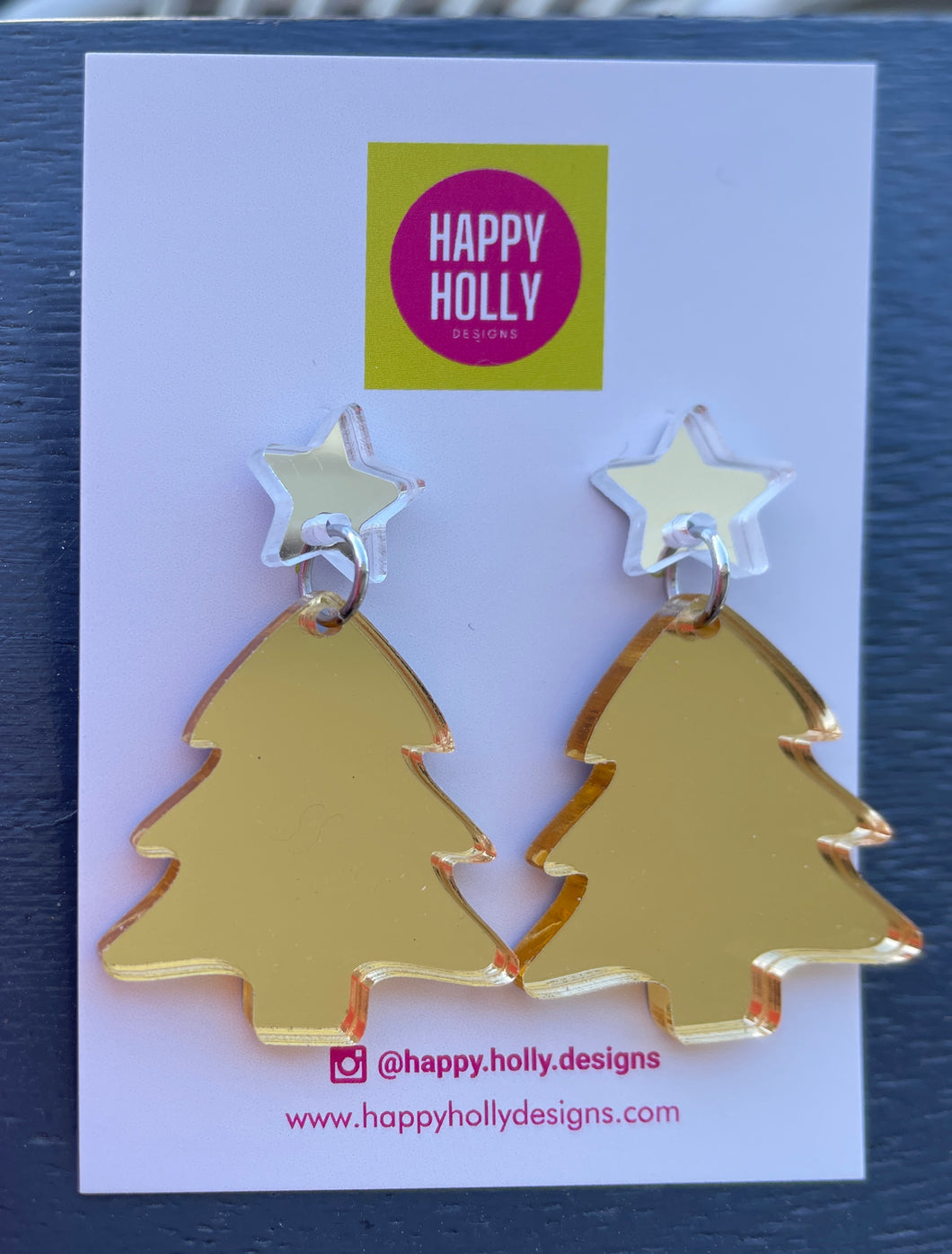 Christmas tree dangle earrings - gold mirror tree