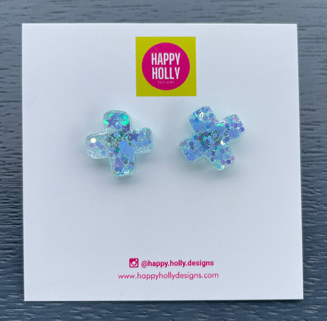 Cross earrings - ice blue glitter