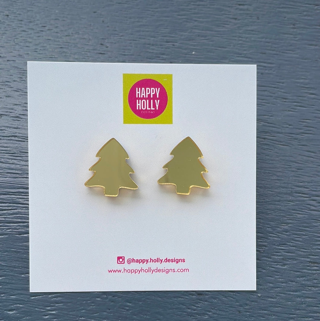 Christmas tree mirror earrings - gold mirror